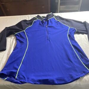 Jofit Women's Activewear Top Blue Black Neon Green M 1/4 Zip 3/4 Sleeve
